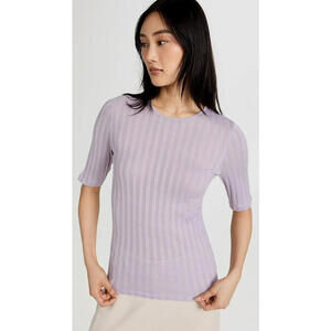 VINCE $125 Violet Ribbed Purple Sheer Top Mid Length‎ Sleeve Women's XS